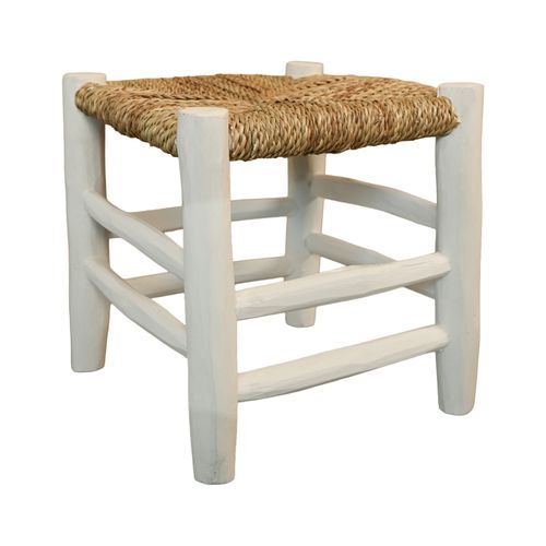 Tabouret Marocain Blanc En Bois - 30x30x30 Cm - Blanc