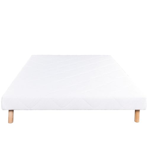 Sommier Tapissier Bois Massif Blanc Avec Pieds - 160x200 Cm - Blanc