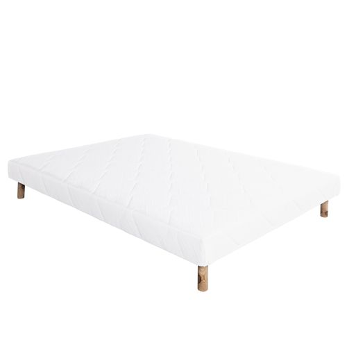 Sommier Tapissier Bois Massif Blanc Avec Pieds - 90x190 Cm - Blanc