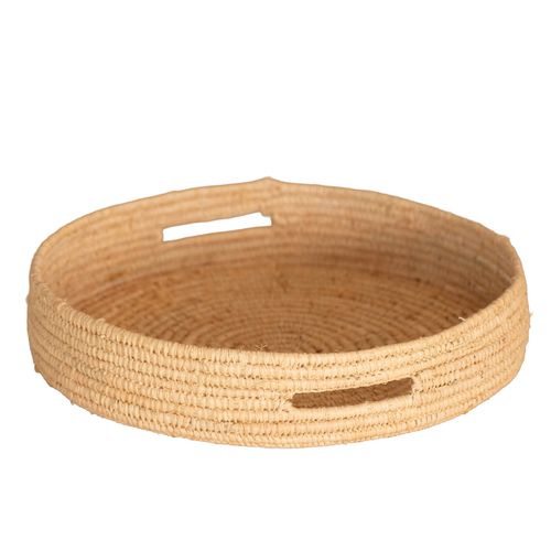 Plateau Rond En Osier Naturel Avec Anses - 32x6 Cm - Naturel