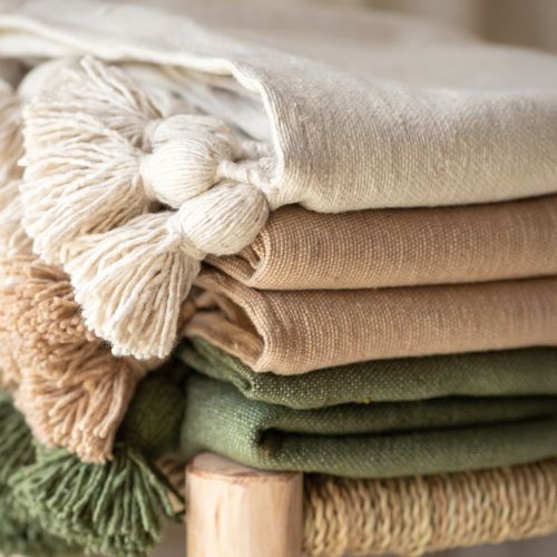 Plaid Ou Jeté De Lit Laine à Pompons - 150x200 Cm - Vert