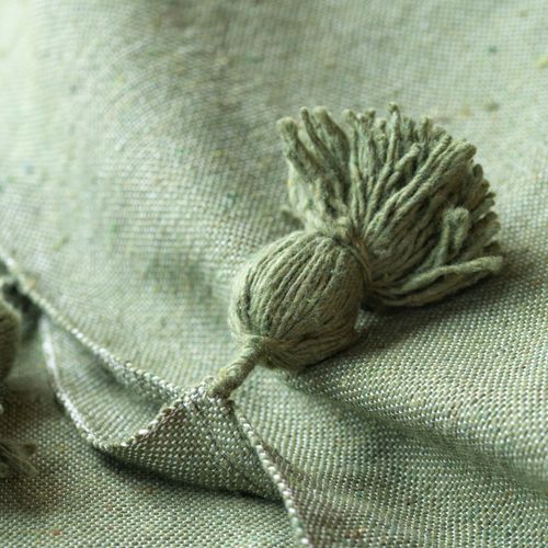 Plaid Ou Jeté De Lit Laine à Pompons - 150x200 Cm - Vert