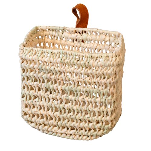 Panier à Suspendre Demi Cercle Anse Cuir - 20x10x25 Cm - Naturel