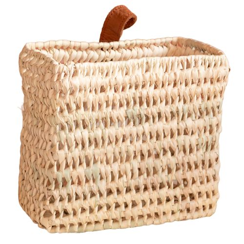 Panier à Suspendre Carré Anse Cuir - 20x10x25 Cm - Naturel