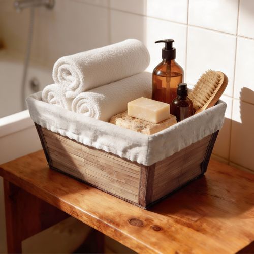 Panier rectangulaire en bambou Naturel