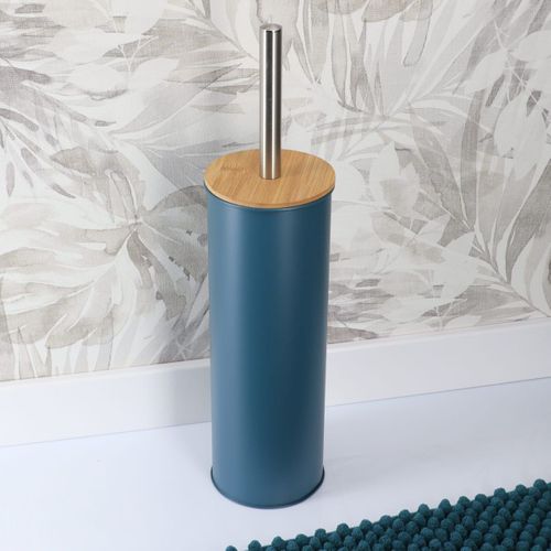 Brosse Wc Avec Support En Métal Vert Impérial Et Couvercle Bambou