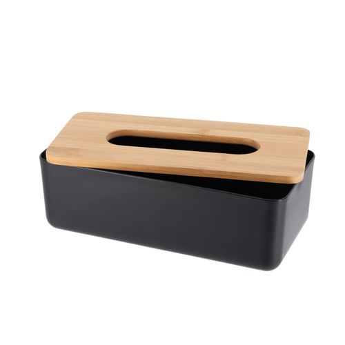 Boîte à Mouchoirs Noire Avec Couvercle En Bambou
