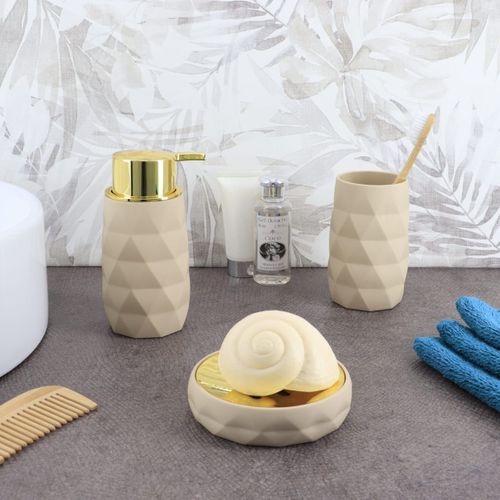 Distributeur à Savon Ou Lotion Déco Diamant Beige Et Doré 210 Ml