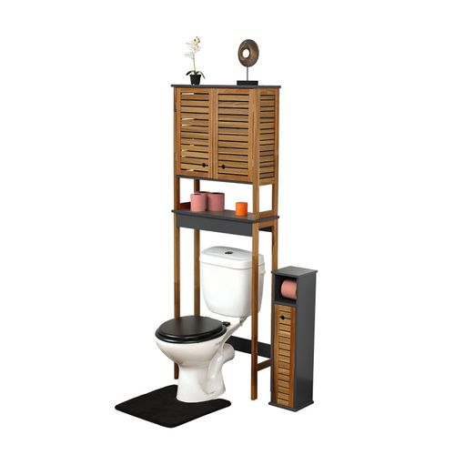 Meuble Dessus De Toilettes Wc 2 Portes 1 Etagère Et 1 Tablette - Acacia