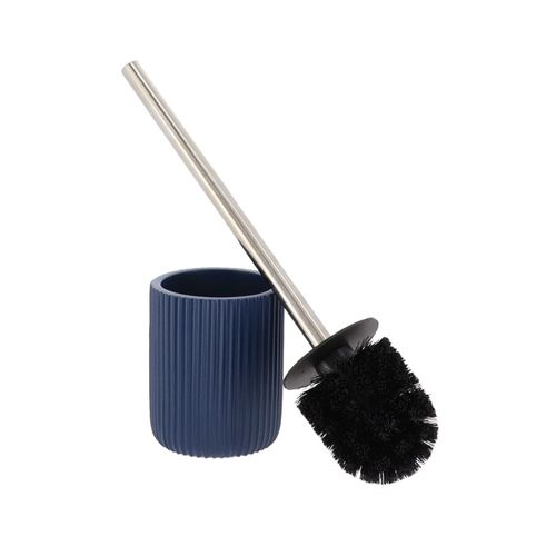 Brosse Wc Avec Support En Résine Striée Bleu Marine Mat