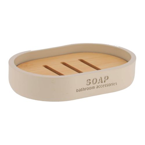 Porte-savon En Résine Beige Et Bambou
