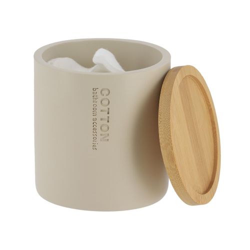 Boite à Coton Et Cotons-tiges Beige Avec Couvercle En Bambou