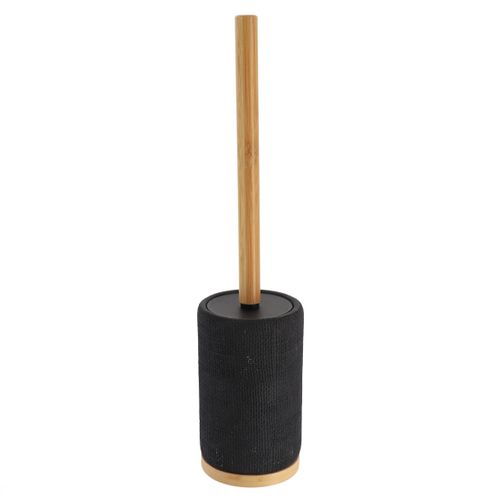 Brosse Wc Avec Support En Résine Noir Aspect Maille Et Manche En Bambou