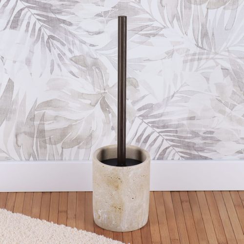 Brosse Wc Avec Support Naturel Aspect Travertin Et Manche En Acier Inoxydable