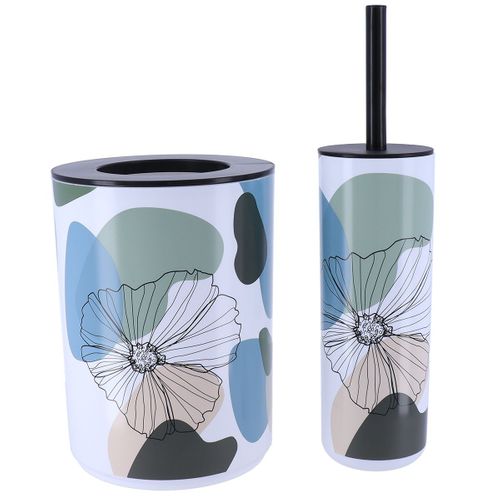Brosse Wc Avec Support Déco Flowers Bleu Et Vert
