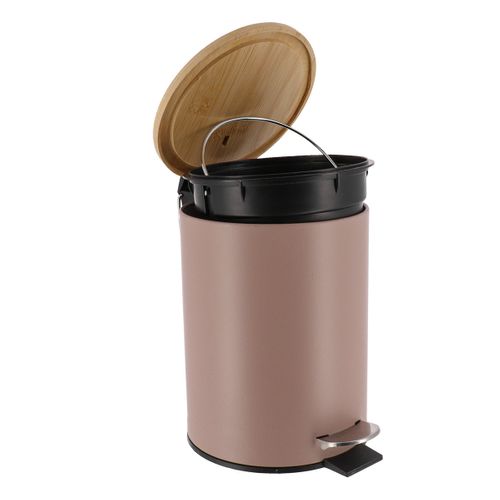 Poubelle à Pédale 3l En Métal Cappuccino Avec Couvercle En Bambou