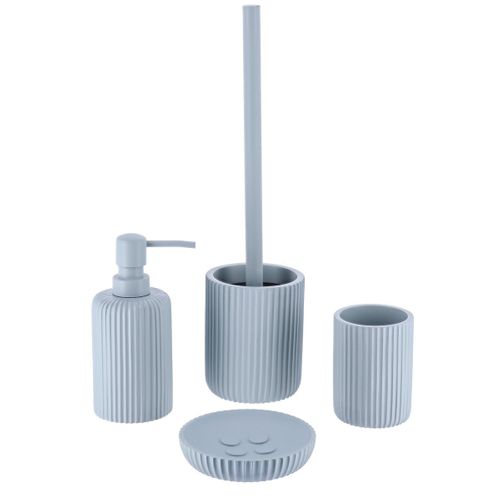 Brosse Wc Avec Support En Résine Striée Bleu Clair