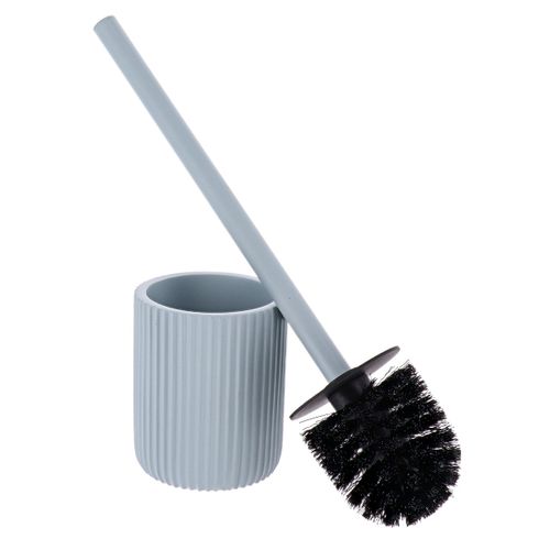 Brosse Wc Avec Support En Résine Striée Bleu Clair
