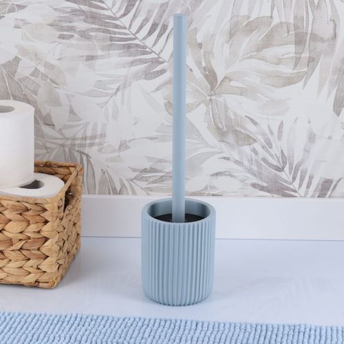 Brosse Wc Avec Support En Résine Striée Bleu Clair