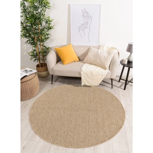Tapis Extérieur Rond - 80cm - Naturel - 100% Polypropylène Résistant Aux Uv - 1400 Gr/m² - Lys
