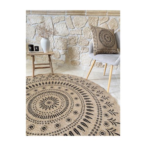 Tapis Extérieur Rond - 120cm - Naturel - 100% Polypropylène Résistant Aux Uv - 1400 Gr/m² - Izar