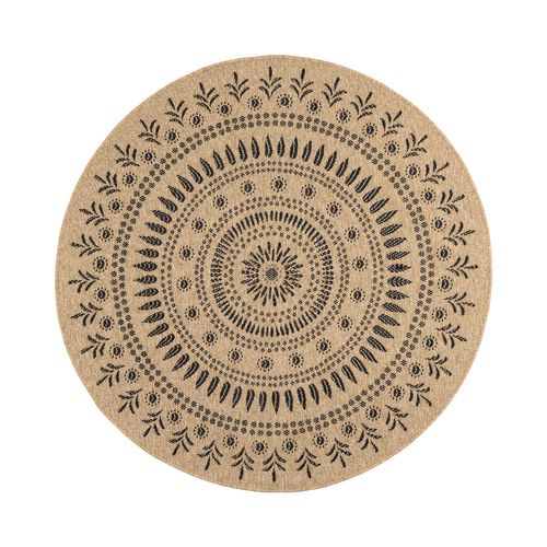 Tapis Extérieur Rond - 120cm - Naturel - 100% Polypropylène Résistant Aux Uv - 1400 Gr/m² - Izar