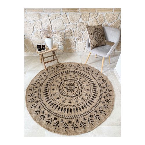 Tapis Extérieur Rond - 120cm - Naturel - 100% Polypropylène Résistant Aux Uv - 1400 Gr/m² - Izar