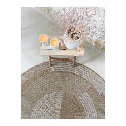 Tapis Extérieur Rond - 120cm - Naturel - 100% Polypropylène Résistant Aux Uv - 1400 Gr/m² - Oxana