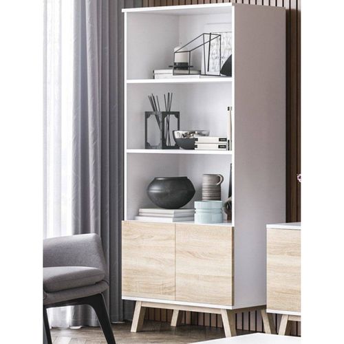 Bibliothèque - Vero - 173 X 80 X 40 Cm - Blanc Mat Et Chêne Sonoma