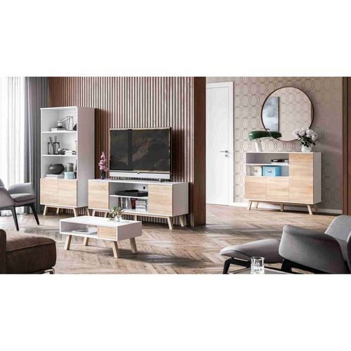 Bibliothèque - Vero - 173 X 80 X 40 Cm - Blanc Mat Et Chêne Sonoma