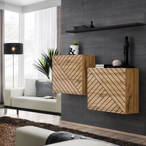 Lot De 2 Blocs et Étagère "switch Sbi" 130cm Naturel Rainuré