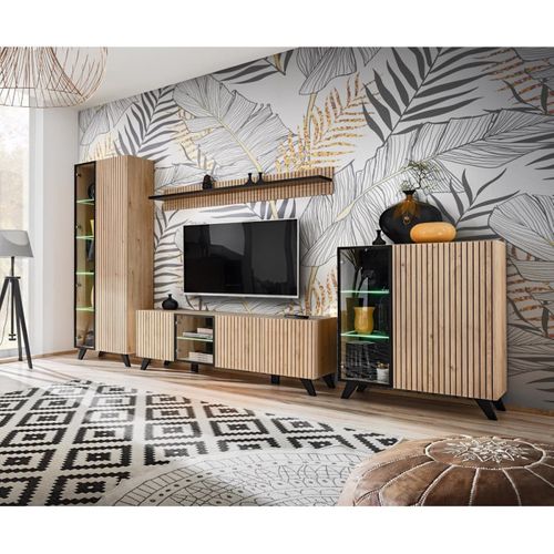 Meuble TV  Design "liam" 160cm Naturel et Noir