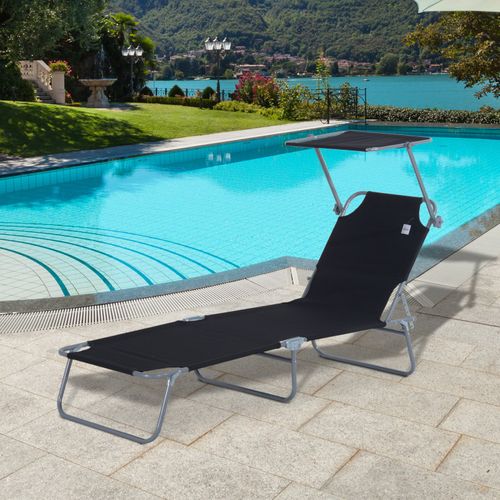Transat Lit De Plage Chaise Longue Avec Pare-soleil Amovible Et Matelas Design Bea Noir
