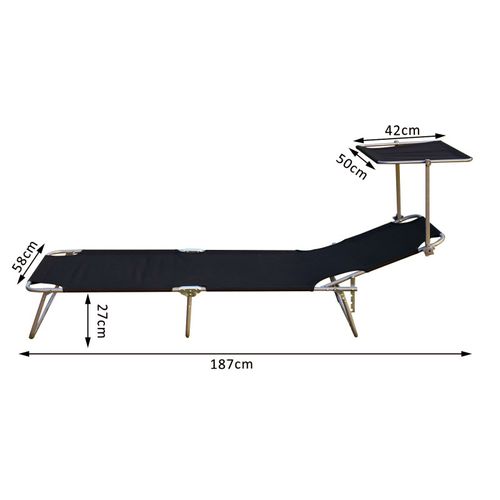 Transat Lit De Plage Chaise Longue Avec Pare-soleil Amovible Et Matelas Design Bea Noir