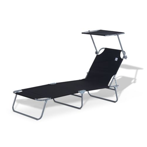 Transat Lit De Plage Chaise Longue Avec Pare-soleil Amovible Et Matelas Design Bea Noir