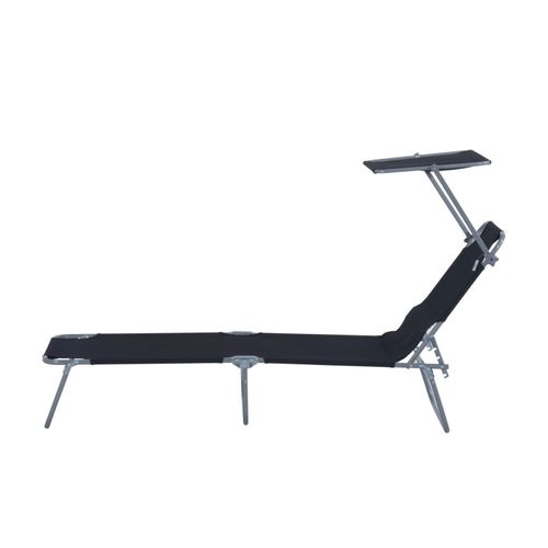 Transat Lit De Plage Chaise Longue Avec Pare-soleil Amovible Et Matelas Design Bea Noir