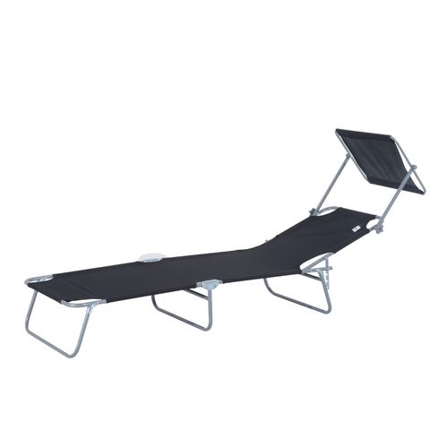 Transat Lit De Plage Chaise Longue Avec Pare-soleil Amovible Et Matelas Design Bea Noir