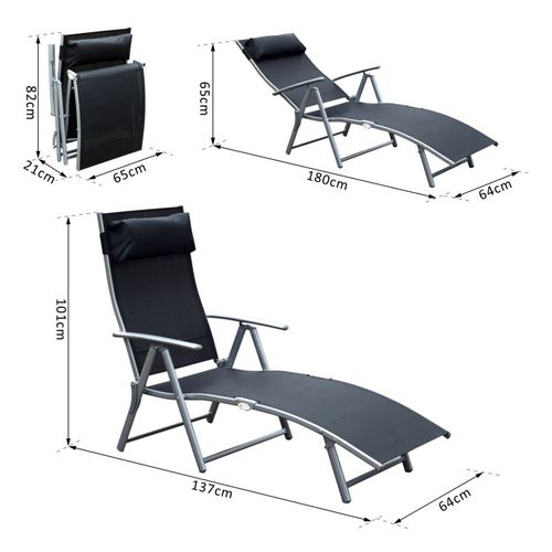 Chaise Longue Bain De Soleil Rétractable Bora Bora Noire