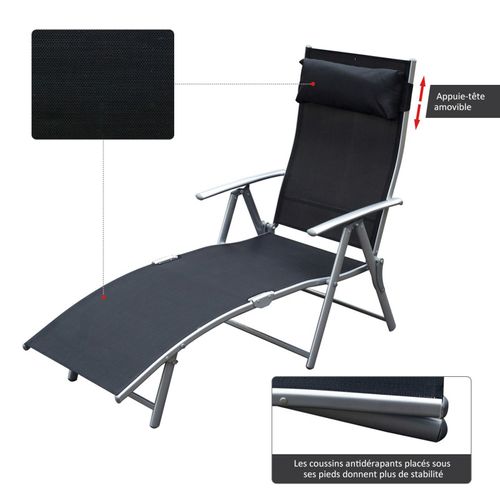 Chaise Longue Bain De Soleil Rétractable Bora Bora Noire