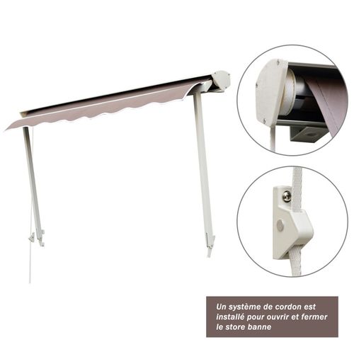 Store Banne Manuel Inclinaison Réglable Alu Polyester 180 X 70 Cm Brun