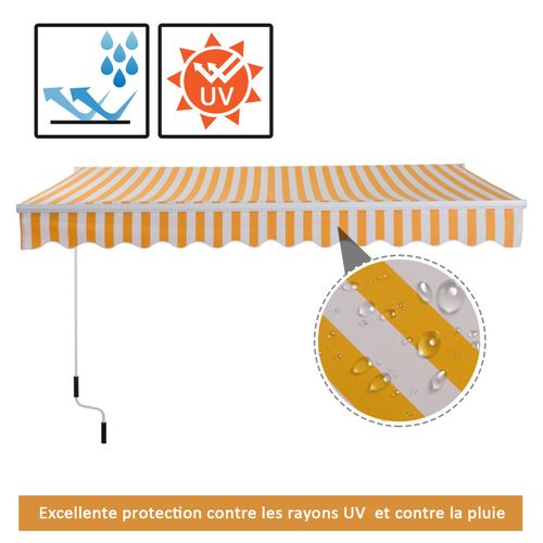 Store Banne Manuel Toile Rétractable 3 X 2.5 M Orange Blanc