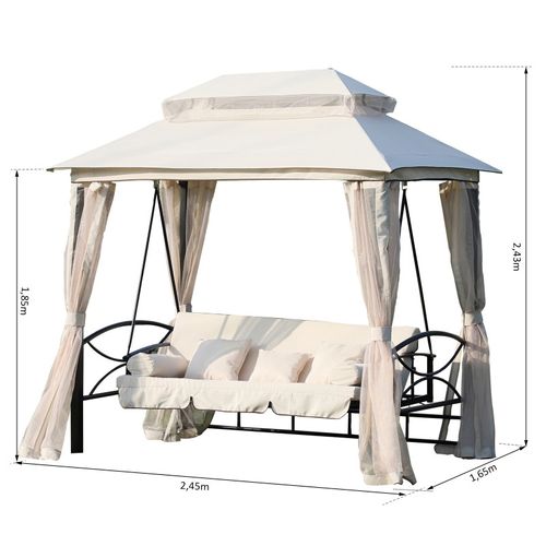 Balancelle De Jardin Convertible 3 Places Double Toit – Mosky
