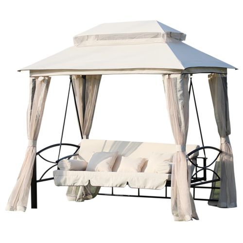 Balancelle De Jardin Convertible 3 Places Double Toit – Mosky