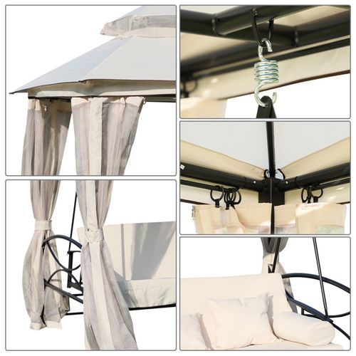 Balancelle De Jardin Convertible 3 Places Double Toit – Mosky