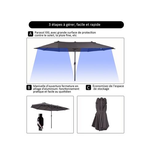 Grand Parasol XXL Castle 4,6 M Gris