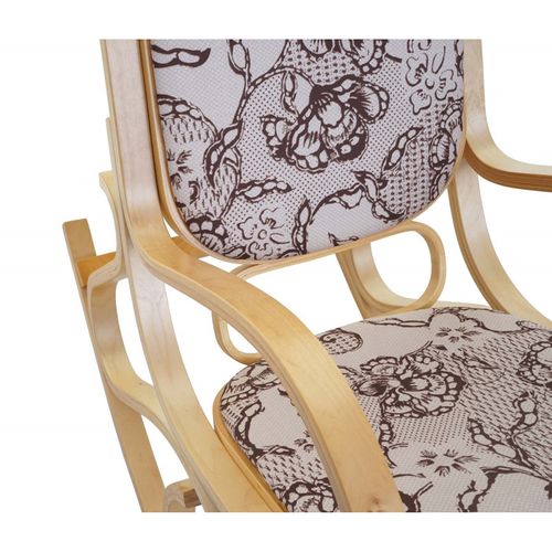 Fauteuil à Bascule Tokyo Bois Massif Aspect Chêne Tissu/textile Jacquard Marron