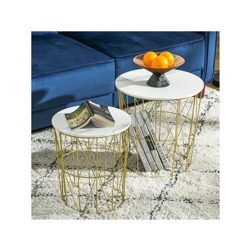 Lot De 2 Tables Gigognes Charlene Dorées Effet Marbre