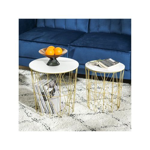 Lot De 2 Tables Gigognes Charlene Dorées Effet Marbre