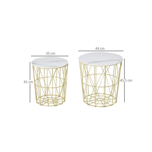 Lot De 2 Tables Gigognes Charlene Dorées Effet Marbre