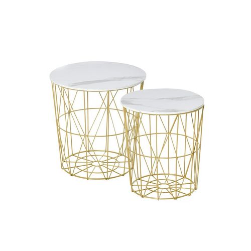 Lot De 2 Tables Gigognes Charlene Dorées Effet Marbre